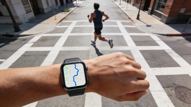 Bežec v meste a smartwatch so zaznamenanou GPS trasou - GPS art