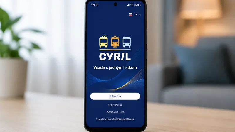 Smartfón s aplikáciou Cyril a QR kódom cestovného lístka na pozadí nástupišťa