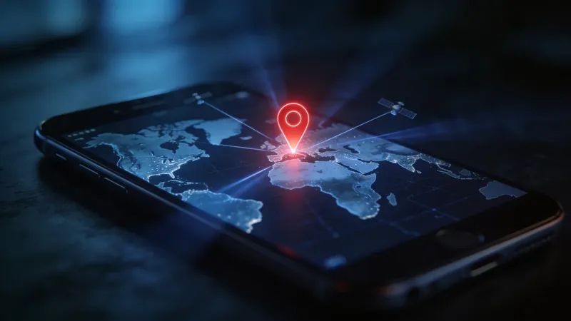 Smartfón s mapou a bodom polohy pri lokalizácii mobilu podľa čísla