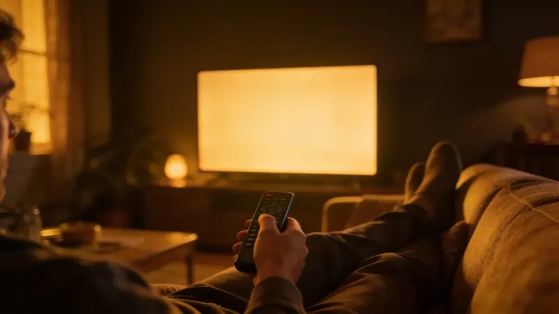 Diaľkové ovládanie a obrazovka televízora s ikonami streamovacích služieb
