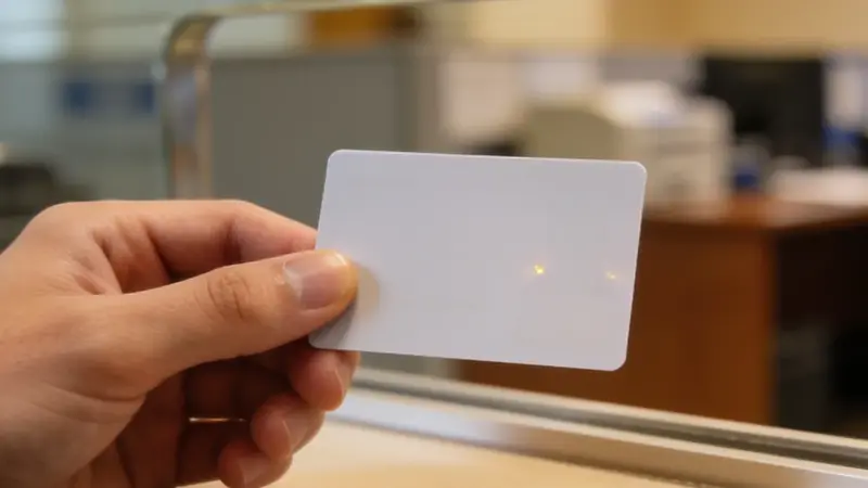 Ruka drží identifikačnú kartu pri okienku úradu