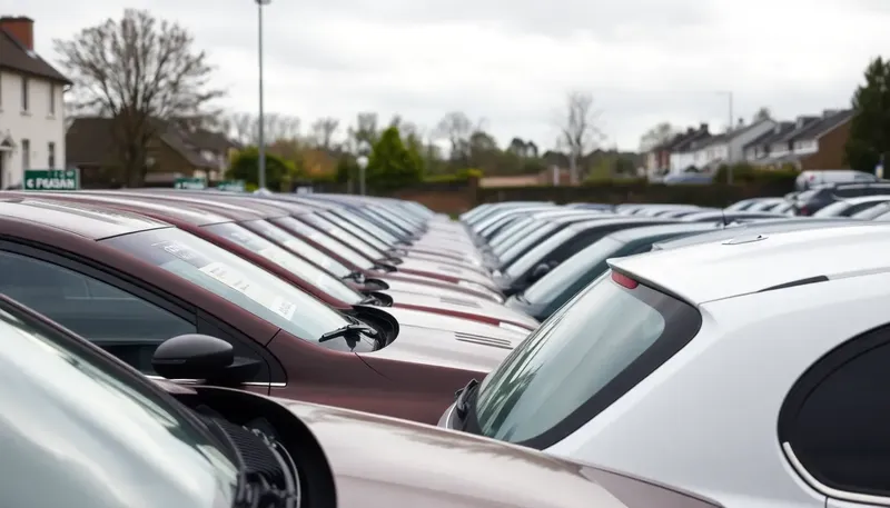 Rad zaparkovaných áut na autobazári