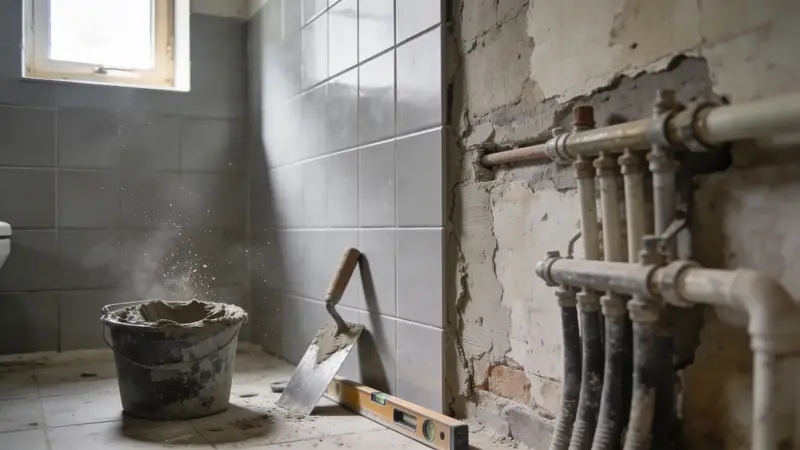 Rozrobená rekonštrukcia kúpeľne s novým obkladom, dlažbou a náradím