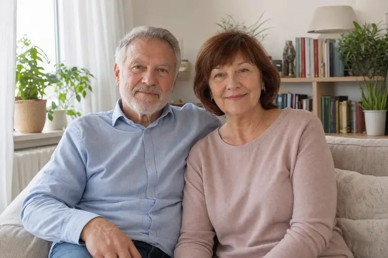Dôstojný starší pár doma v obývačke pri dennom svetle