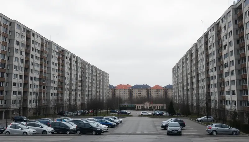 Sídlisko s panelákmi a parkoviskom