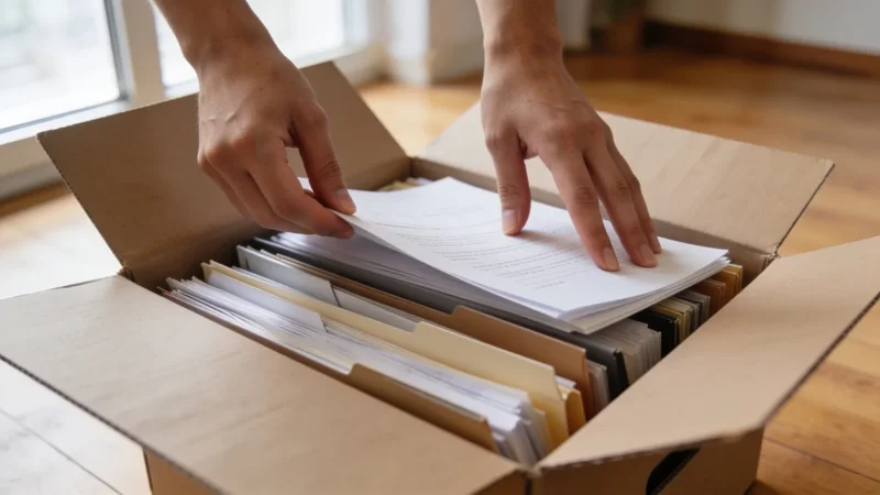 Ruky držia maturitné vysvedčenie na stole vedľa žiadosti a pečiatky školy