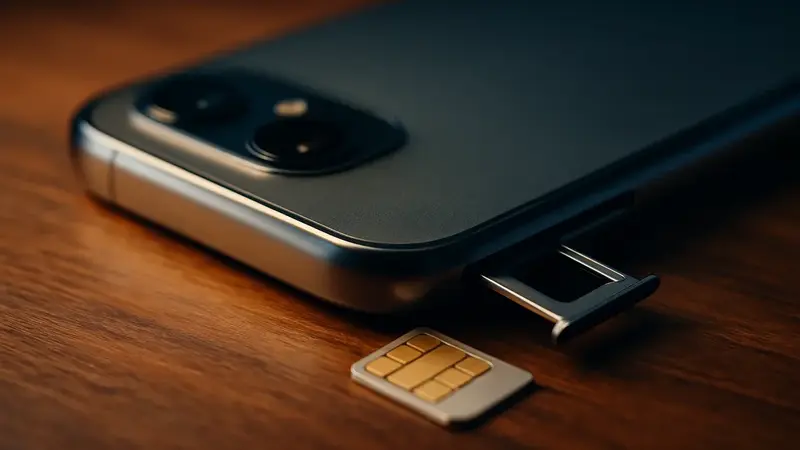 Smartfón a SIM karta s čipom na stole