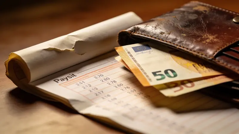 Eurobankovky v peňaženke pri výplatnej páske