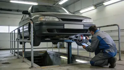 Osobné auto na kontrolnej linke stanice technickej kontroly