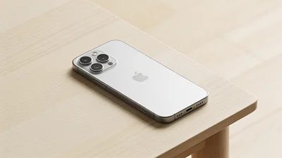 iPhone s otvorenou aplikáciou Súbory a priečinkom Stiahnuté na drevenom stole
