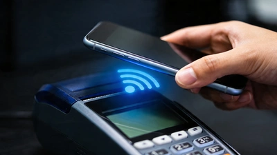 Technológia - smartfón pri platobnom terminali s NFC