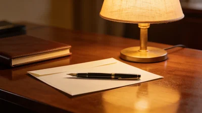 Plniace pero a formálny list o skončení pracovného pomeru na kancelárskom stole