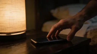 Ruka siahajúca po smartfóne položenom na stole