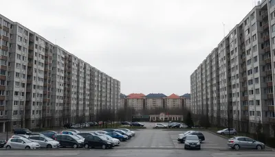 Sídlisko s panelákmi a parkoviskom