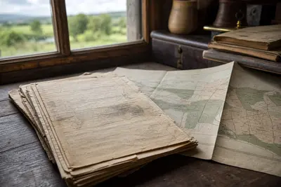 Starý list vlastníctva a mapa parcely na stole pri okne