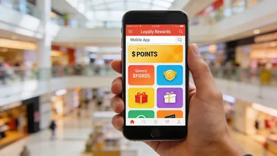 Smartfón s nákupnou vernostnou aplikáciou v ruke na pozadí obchodného centra