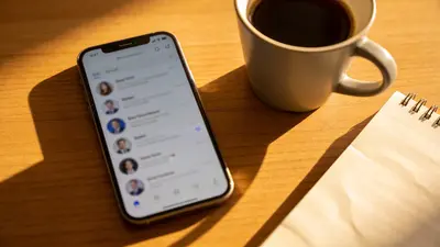 Telefón na stole s profesionálnou sociálnou sieťou vedľa šálky kávy