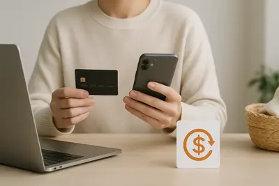 Osoba nakupujúca cez mobil s logom cashbacku Tipli