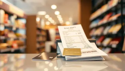 Účtenka a platobná karta na pulte v obchode