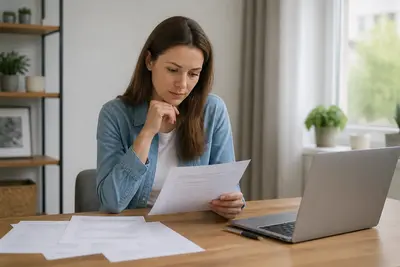 Žena kontroluje životopis pri notebooku.
