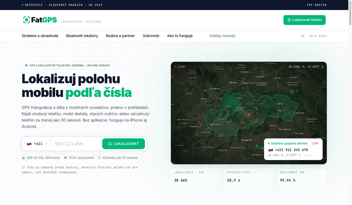 Slovenská stránka FatGPS s lokátorom telefónu podľa čísla